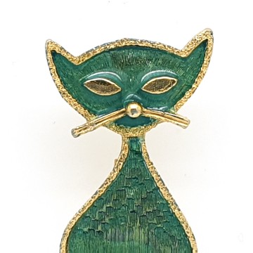 Louis Giusti - goldtone green enamelled cat brooch - Bliinkt