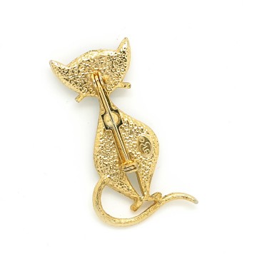 Louis Giusti - goldtone green enamelled cat brooch - Bliinkt