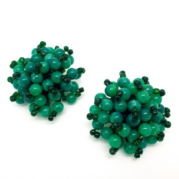 Lucite emerald and dark green beaded earrings