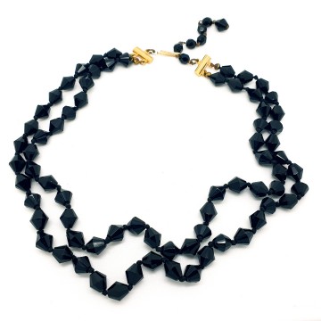 Made in Austria - Double row necklace with black faceted glass beads - Bliinkt