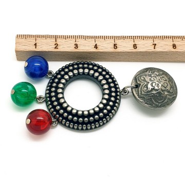 Made in Italy - huge metal coloured 80s earrings with green red and blue bead - Bliinkt