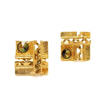 Vierkante, goudkleurige manchetknopen met rivolistrass