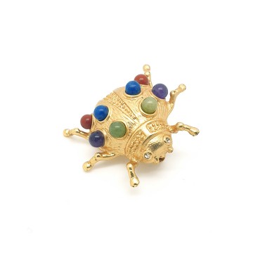 Matte goldtone ladybird brooch with stone cabochons - Bliinkt