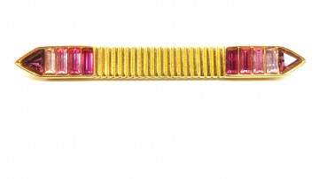 Monet goldtone bar brooch  with pink and purple rhinestones