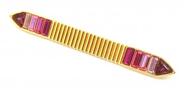 Monet goldtone bar brooch  with pink and purple rhinestones