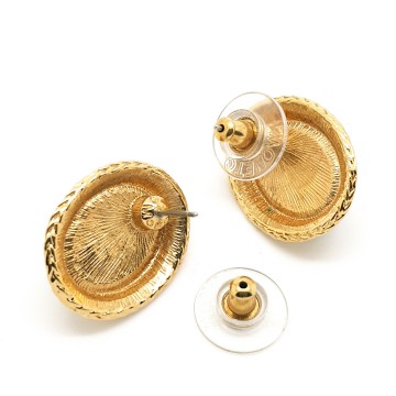 Monet - klassieke goudkleurige ovale stekeroorbellen met zwarte cabochon en koordrand - Bliinkt