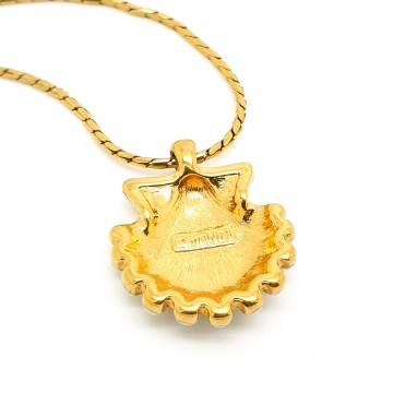 Monet goldtone necklace with white enamelled shell pendant