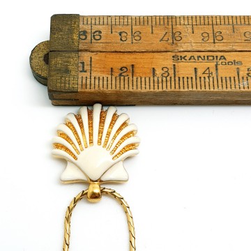 Monet goldtone necklace with white enamelled shell pendant