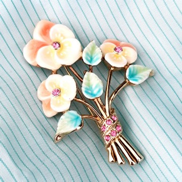 Monet flower brooch with pastel enamel