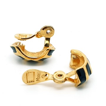 Monet goldtone black enamelled earrings