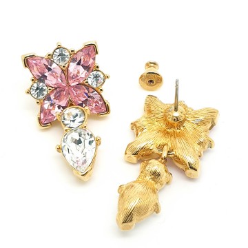 Monet - dangle earrings with pink and clear rhinestones - Bliinkt