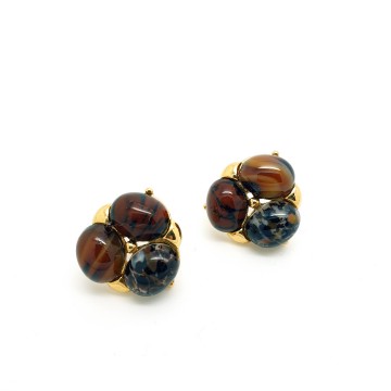 Monet goldtone earrings mixed brown cabochons
