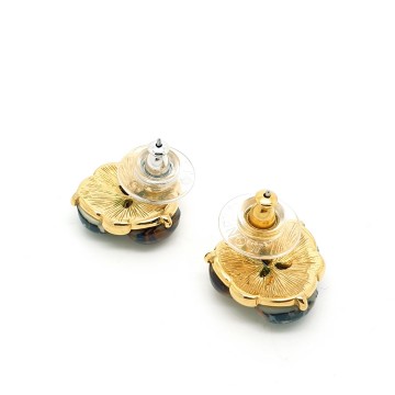 Monet goldtone earrings mixed brown cabochons