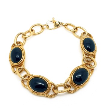 Monet - goldtone link bracelet with black cabochons - Bliinkt