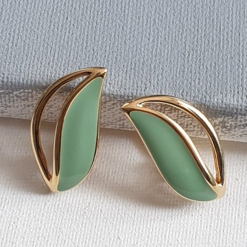 Monet goldtone mint green enamel earrings