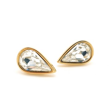 Monet - goldtone teardrop shaped earrings with crystal glass - Bliinkt