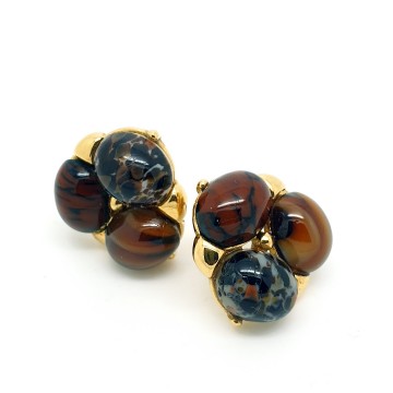 Monet goldtone earrings mixed brown cabochons