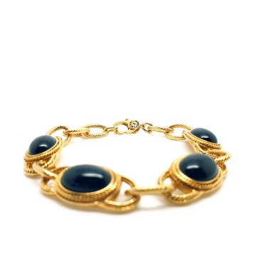 Monet - goldtone link bracelet with black cabochons - Bliinkt