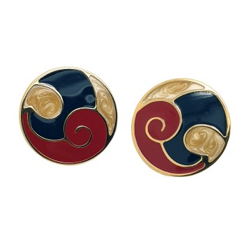 Monet, Haberdashery collection, 1984 - black red ivory enamel earrings - Bliinkt