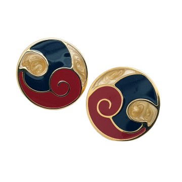 Monet, Haberdashery collection, 1984 - black red ivory enamel earrings - Bliinkt
