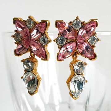 Monet - dangle earrings with pink and clear rhinestones - Bliinkt