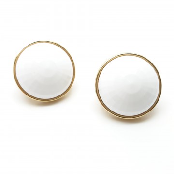 Monet ronde clipoorbellen witte gefacetteerde cabochon