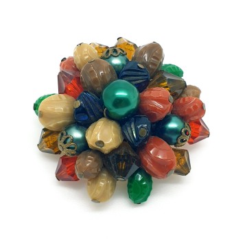 Multicoloured plastic beads mid century brooch - Bliinkt
