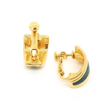 Napier goldtone earrings with black enamel