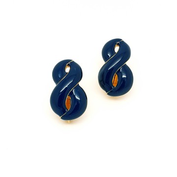 Napier goudkleurige oorbellen met donkerblauw email