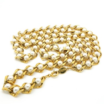 Napier lange goudkleurige schakelketting met parels