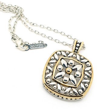 Napier - silvertone necklace with square two tone pendant - Bliinkt