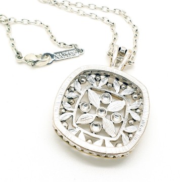 Napier - silvertone necklace with square two tone pendant - Bliinkt