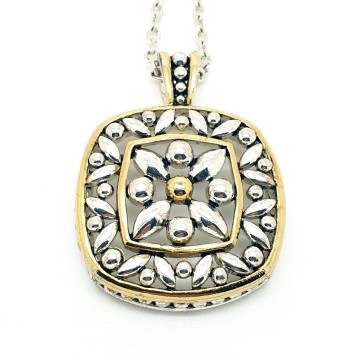 Napier - silvertone necklace with square two tone pendant - Bliinkt