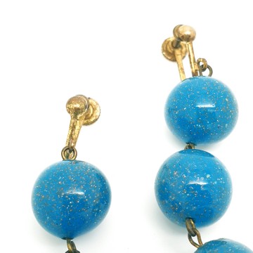 Old dangle earrings with dark turquoise glass beads with gold glitter - Bliinkt