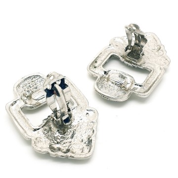 Large silvertone clip earrings with rhinestones - Bliinkt