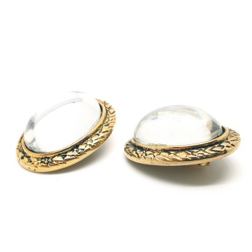 Oval domed transparant glass earrings with goldtone edge - Bliinkt