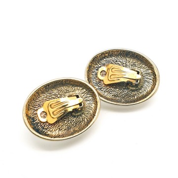 Oval domed transparant glass earrings with goldtone edge - Bliinkt