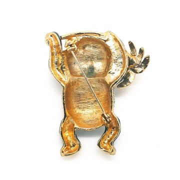 Panda bear brooch with palm branch, red eyes, silver belly and black enamelled arms and legs - Bliinkt