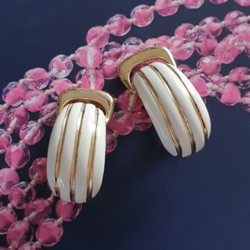 Pierre Lang - Luxurious goldtone white enamelled earrings - Bliinkt