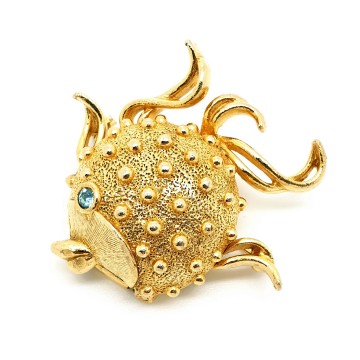 Goldtone puffer fish brooch by Fuller Brush Co.