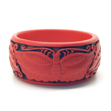Red and black chinese cinnabar butterfly bangle - Bliinkt