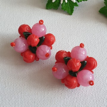 Red & pink plastic clip earrings