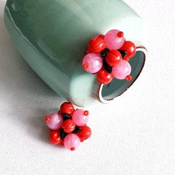 Red & pink plastic clip earrings