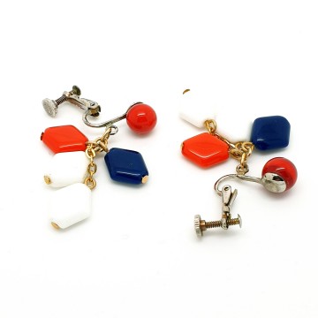 Red, white and dark blue dangle earrings