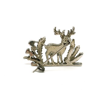 Reindeer brooch white metal with red rhinestones