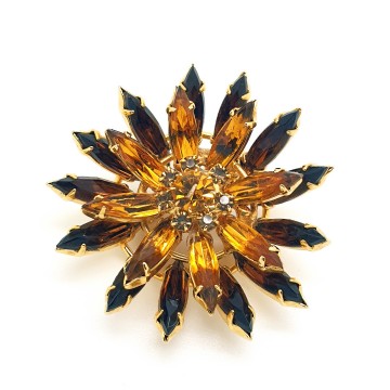 Sunflower brooch with amber and brown navette rhinestones - Bliinkt