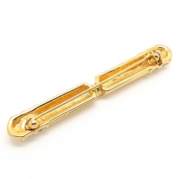 Ribbed goldtone bar brooch with clear rhinestones - Bliinkt