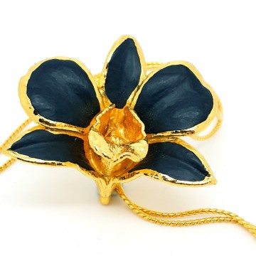 Risis goldtone orchid black enamelled slider necklace