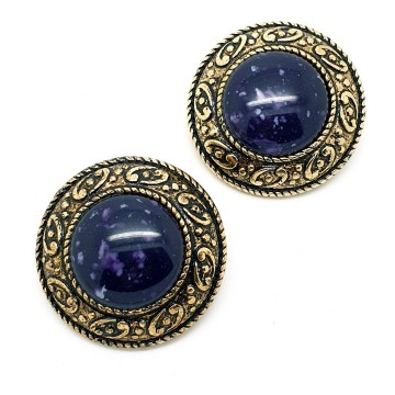 Rond antiqued 80s earrings with plastic purple cabochon