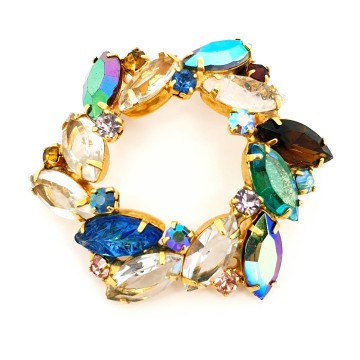 Ronde juliana stijl broche met multicoloured strass